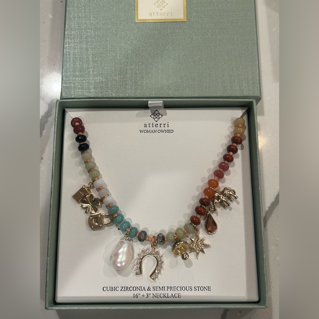 Viral Atterri Cubic Zirconia And Semi Precious Stone Colorful Charm Necklace 75$